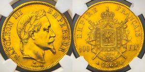 Франция 100 франков 1865 A на аукционе Auction World - October 16, 2022