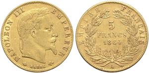 Франция 5 франков 1864 A на аукционе Via - December 16, 2022