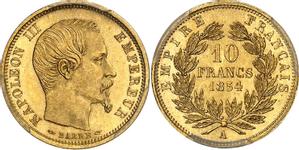 Франция 10 франков 1854 A "Малый диаметр" на аукционе Palombo - January 28, 2023