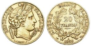 Франция 20 франков 1850 A на аукционе Münzenonline - April 28, 2023