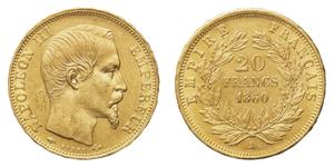 Франция 20 франков 1860 A на аукционе HARMERS - March 30, 2023