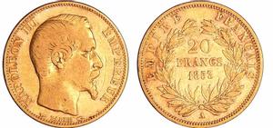 Франция 20 франков 1853 A на аукционе Monnaies d'Antan - May 28, 2023