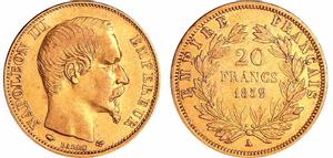 Франция 20 франков 1859 A на аукционе Monnaies d'Antan - May 28, 2023