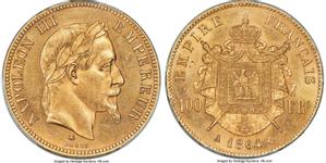 Франция 100 франков 1864 A на аукционе Heritage - May 5, 2023