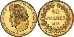Франция 20 франков 1848 A на аукционе MDC Monaco - October 11, 2023