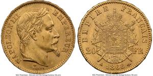 Франция 20 франков 1868 A на аукционе Heritage - October 5, 2023