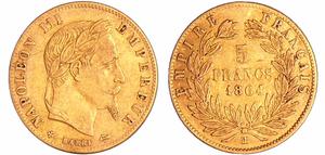 Франция 5 франков 1864 BB на аукционе Monnaies d'Antan - November 25, 2023