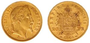 Франция 20 франков 1864 BB на аукционе Heritage Eur - November 13, 2023