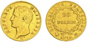 Франция 20 франков AN 14 (1805-1806) U на аукционе V. GADOURY - November 14, 2015