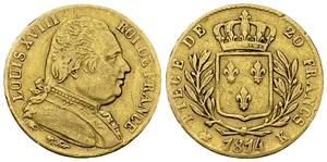 Франция 20 франков 1814 K на аукционе Auctiones - June 18, 2017