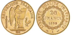 Франция 20 франков 1892 A на аукционе Monnaies d'Antan - November 23, 2012