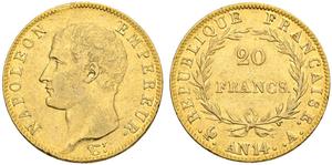 Франция 20 франков AN 14 (1805-1806) A на аукционе SINCONA - May 20, 2019