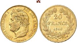 Франция 20 франков 1840 W на аукционе Künker - October 1, 2020