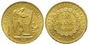 Франция 20 франков 1849 A на аукционе V. GADOURY - October 23, 2021
