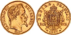 Франция 20 франков 1867 BB на аукционе Katz - February 13, 2022