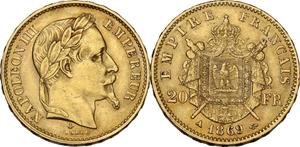 Франция 20 франков 1869 A на аукционе Artemide Aste - March 6, 2022