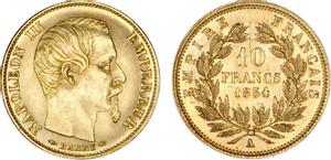 Франция 10 франков 1854 A "Малый диаметр" на аукционе Patrick Guillard Collection - June 9, 2022