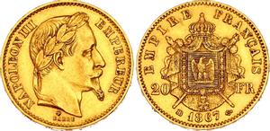 Франция 20 франков 1867 BB на аукционе Katz - July 28, 2022